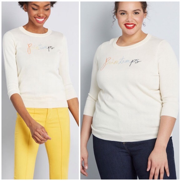 ModCloth Light Sweater “Printemps” 3/4 Sleeves - Picture 3 of 8